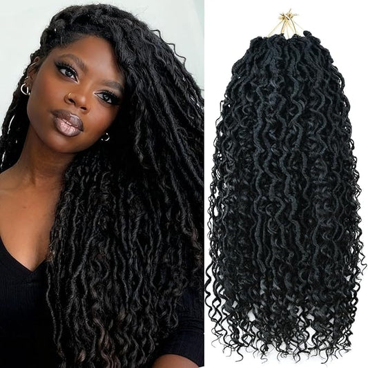 8 Packs Goddess Locs Crochet Hair for Black Women, 18 Inch Human Hair Mix Synthetic Pre-looped Boho Faux Locs with Curly E...