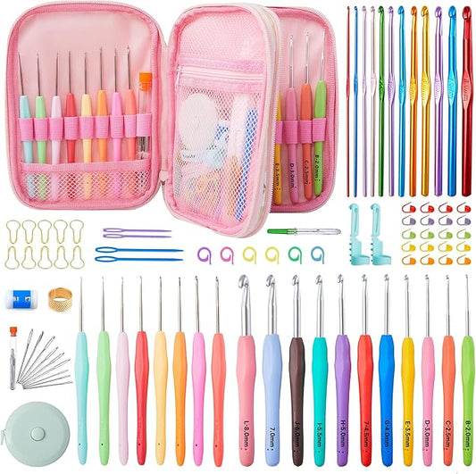 INSCRAFT 87 Pcs Crochet Hook Set, 19 Sizes 0.5mm-8mm(L), Ergonomic Soft Grip Handles Crochet Needles Kit with Case for Art...