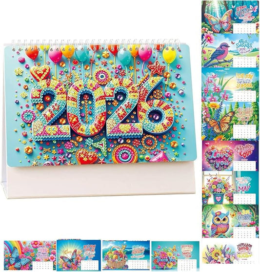 2026 Standing Desk Calendar DIY Diamond Art Painting Thick Paper Calendar Monthly Flip Tabletop Calendar Kit Desktop Ornam...
