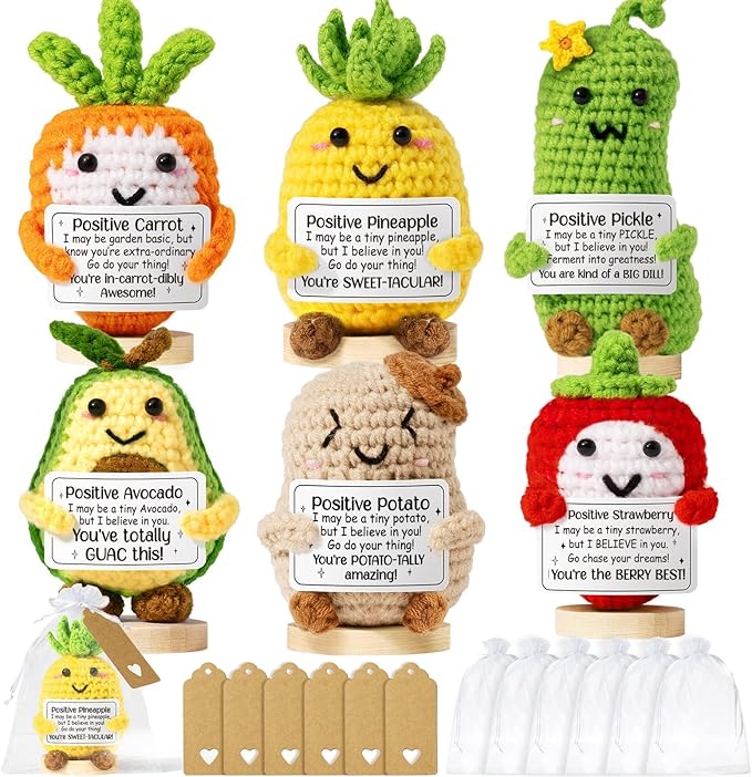 6PCS Emotional Support Positive Crochet Inspirational Cheer Up Gifts for Women, Handmade Positive Crochet Gift Thank You B...