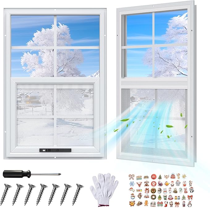 1 Pack 12 x 18 Shed Windows with White Frame, Flush Mount Small Window with PC Screen for Shed for Shed, Chicken Coop, Hou...