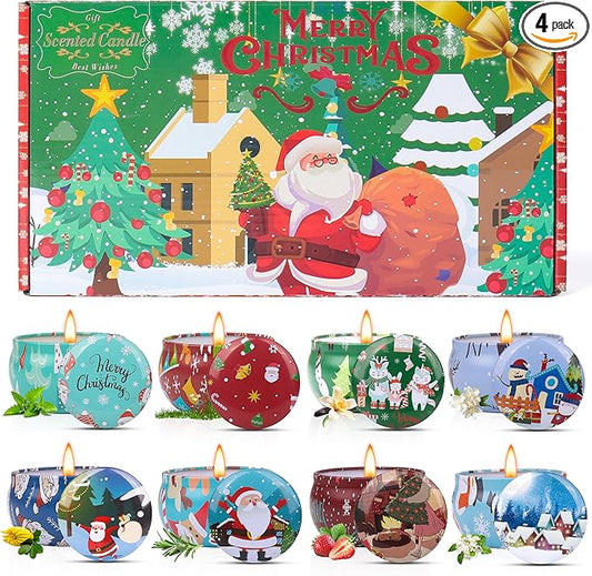 Christmas Candles Set, 8 Pack Holiday Candles for Home Scented, Winter Candle Gift Sets for Women and Men, 2.5oz Natural S...
