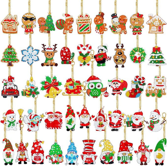 Tudomro 45 Pieces Christmas Diamond Painting Keychains Diamond Art Ornaments Key Chain Resin DIY Diamond Painting Key Ring...