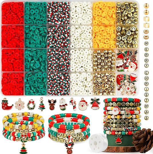 Gionlion Christmas Beads for Bracelets, Clay Beads Bracelat Making kit Golden Beads Christmas Crafts Stocking Stuffers Dec...
