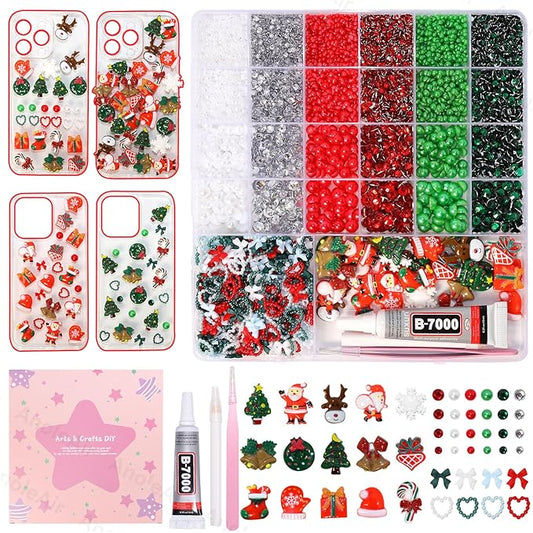 Christmas Junk Case Charms Kit, Christmas Snowman Tree Reindeer Bell Santa Big Charms for Phone Junk Cases, Red Green Pear...