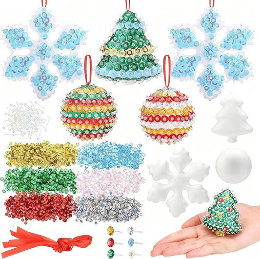Naler 6 PCS Christmas Sequin Ornament Making Kit - Includes Ball, Snowflake, Tree Styrofoam, Make Your Own Christmas Ornam...