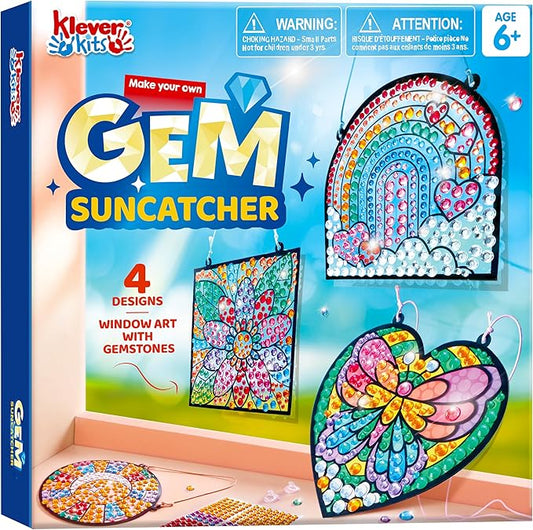 Klever Kits 4PCS Window Art Suncatcher Kits, Fun Gem Painting Kits, Diamond Art and Crafts for Boys Girls, Great Crafts Gi...