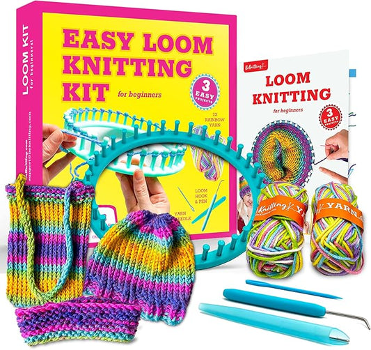 BeKnitting Learn to Knit Loom Kit - DIY Arts & Crafts w/Round Loom, Yarn, Crochet Hook, & Pen | for Kids & Adults | Weavin...