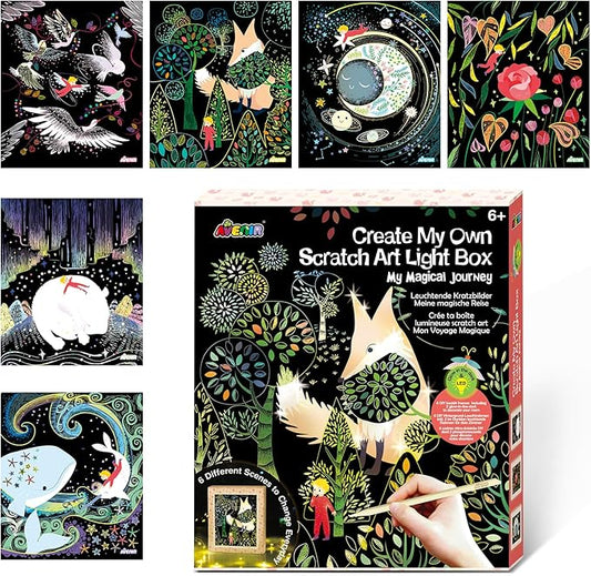 Avenir Scratch Rainbow Painting Art for Kids Teens&Adults, 6 Sheet Scratch Paper Art Colorful Sketches and Light Box with ...