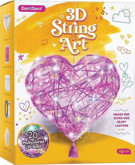 Dan&Darci 3D String Art Kit for Kids - Makes a Light-Up Heart Lantern - Multi-Colored LED Bulbs - Kid Gifts - Birthday Cra...