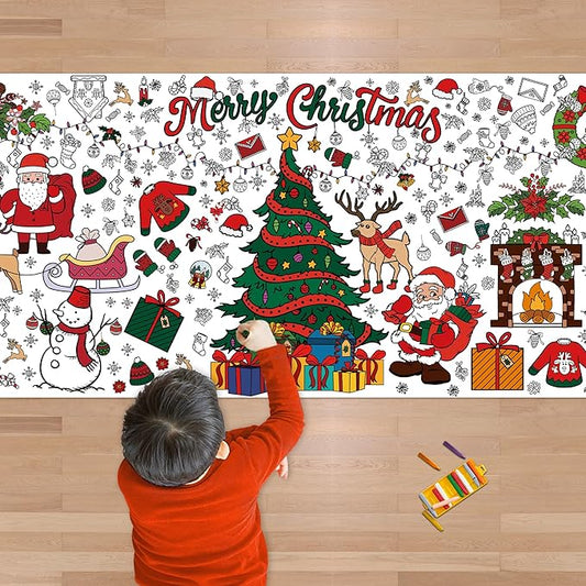 OHOME Xmas Giant Coloring Poster/Tablecloth-Christmas Crafts for Kids-30 x 72 Inches Jumbo Paper Coloring Banner Kids Gift...